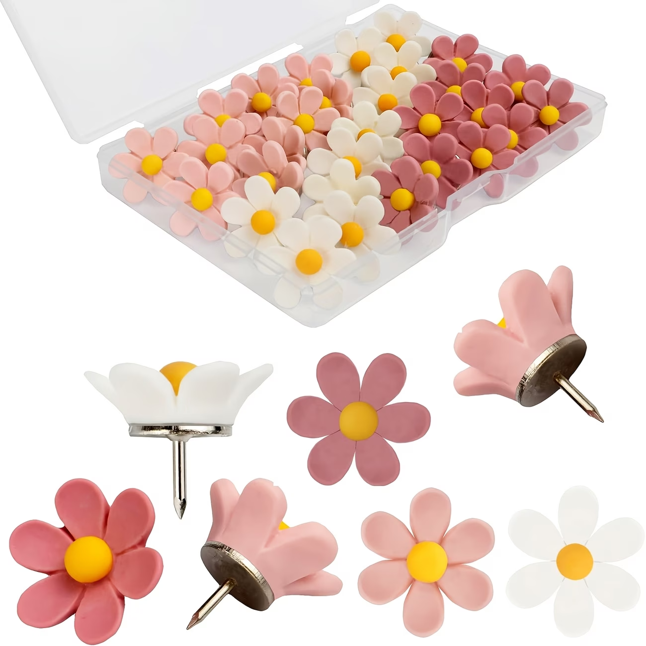 Pink Floral Push Pins