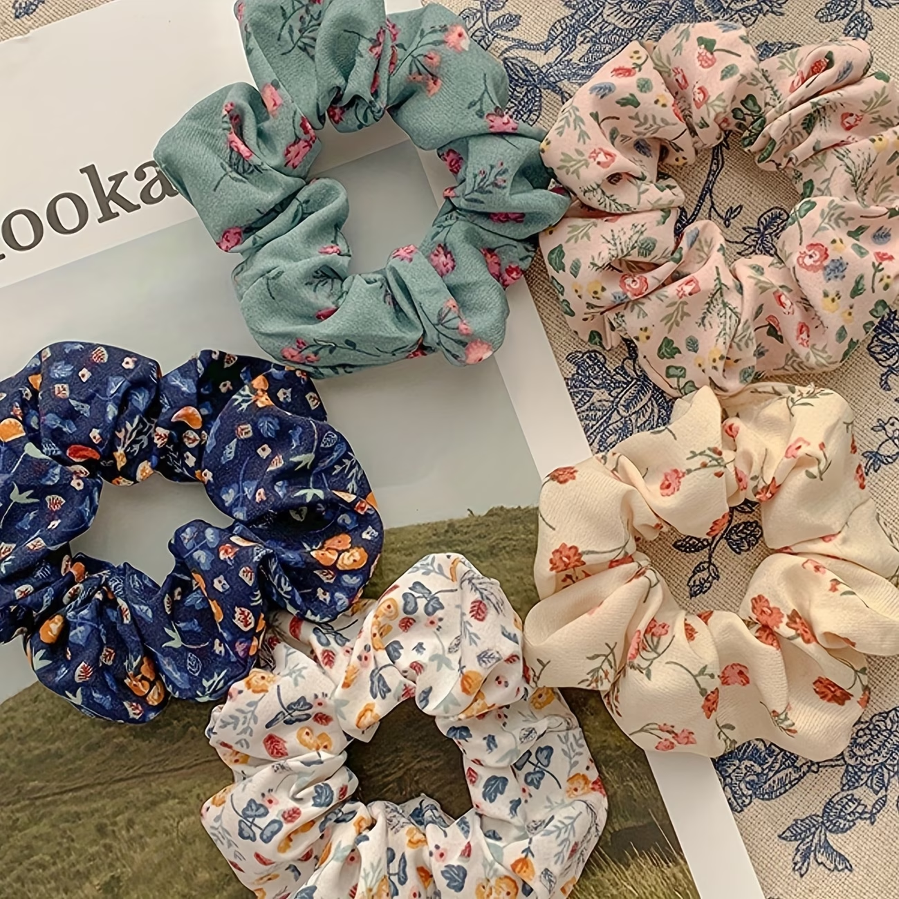 Bohemian Floral Print Hair Scrunchies