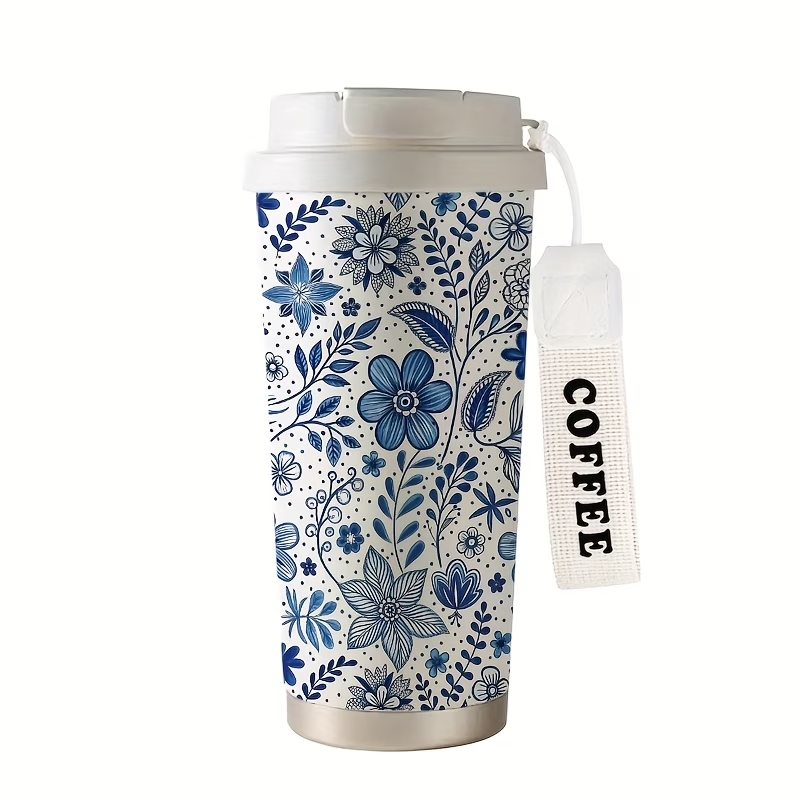 Blue Floral Insulated Drink Cup